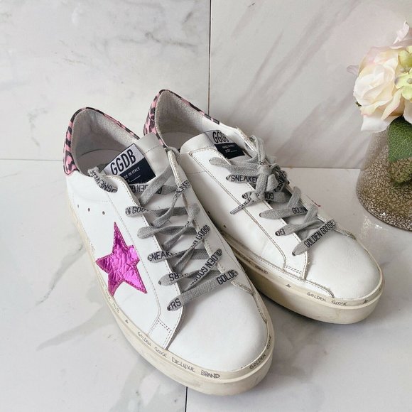 💗Golden Goose💗Hi Star Platform Sneaker White Pink Leopard Size 40. Authentic. - Picture 3 of 13